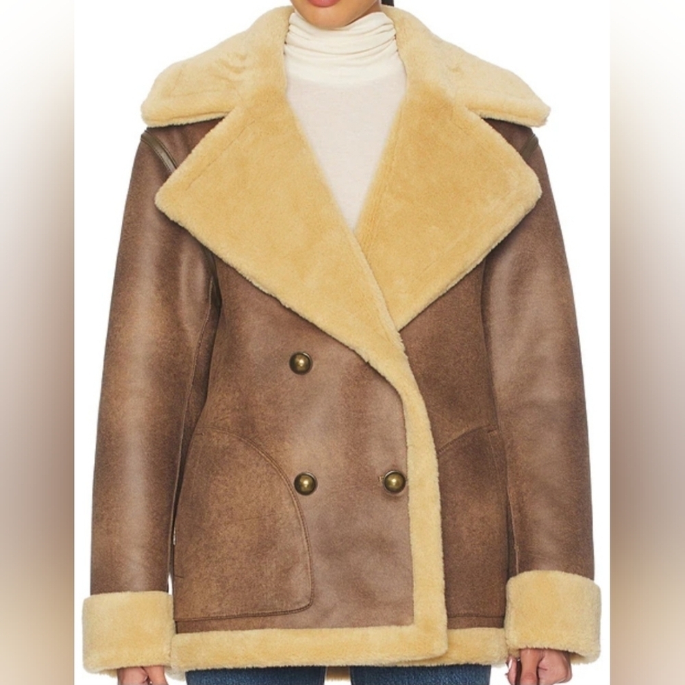 x We The Free Mari Reversible Coat In Tan Cream Combo, Large, Retail $298.00 USD